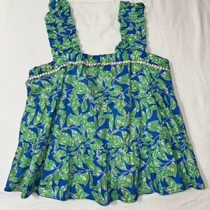 THML Blue and Green Leaf Print Tank Top